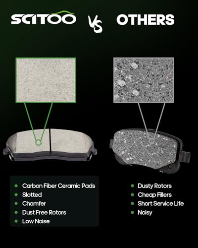 Ceramic Brake Pads Kit,SCITOO 8pcs Disc Brake Pad Set fit for Cadillac Escalade ESV EXT, for Chevy Avalanche Silverado Suburban 1500 Tahoe, 01-06 for GMC Sierra 1500, 00-06 for GMC Yukon/Yukon XL 1500