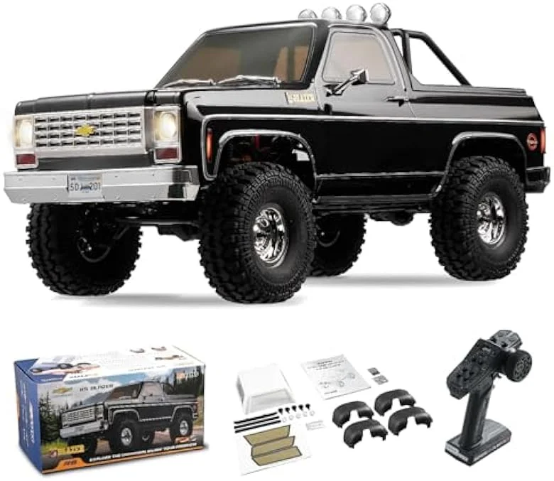 FMS 1/10 RC Crawler FCX10 Chevy K5 Blazer Officially Licensed, RC Pick Up Truck & SUV, 2.4GHZ 11CH Remote Control Car with Two-Speed Transmission, Front and Rear Differentials, Without Battery, Black
