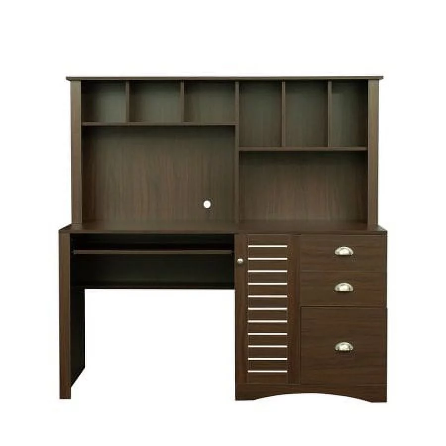 CoSoTower Computer Desk with Drawers & Bookshelf for Small Space, Wood Executive Student Desk Writing Laptop Home Office Desk with Keyboard Tray