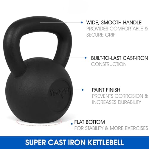 Yes4All 5-80 lbs Cast Iron Kettlebell for Dumbbell Weights Exercises, Gym, Full Body Home Workout Equipment, Push up, Grip and Strength Training