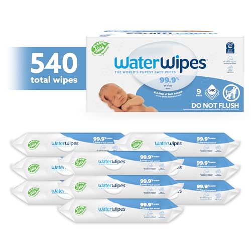 WaterWipes Plastic-Free Original Baby Wipes, 99.9% Water Based Wipes, Unscented & Hypoallergenic for Sensitive Skin, 60 Count (Pack of 12), Packaging May Vary