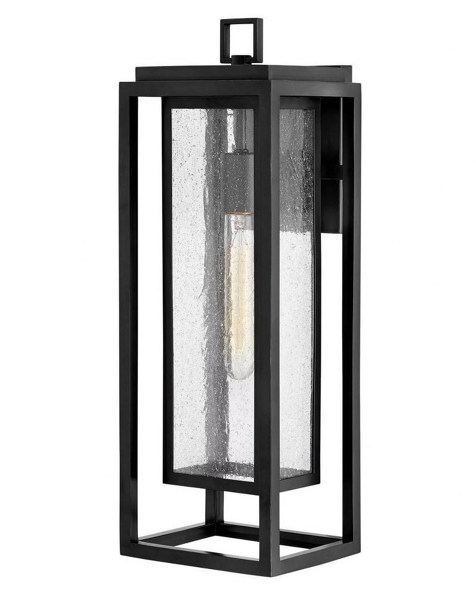 Double Frame Design 1-Light Large Outdoor Wall Lantern in Satin Nickel with Clear Seedy Glass 7 inches W X 20 inches H-Black Finish-Incandescent