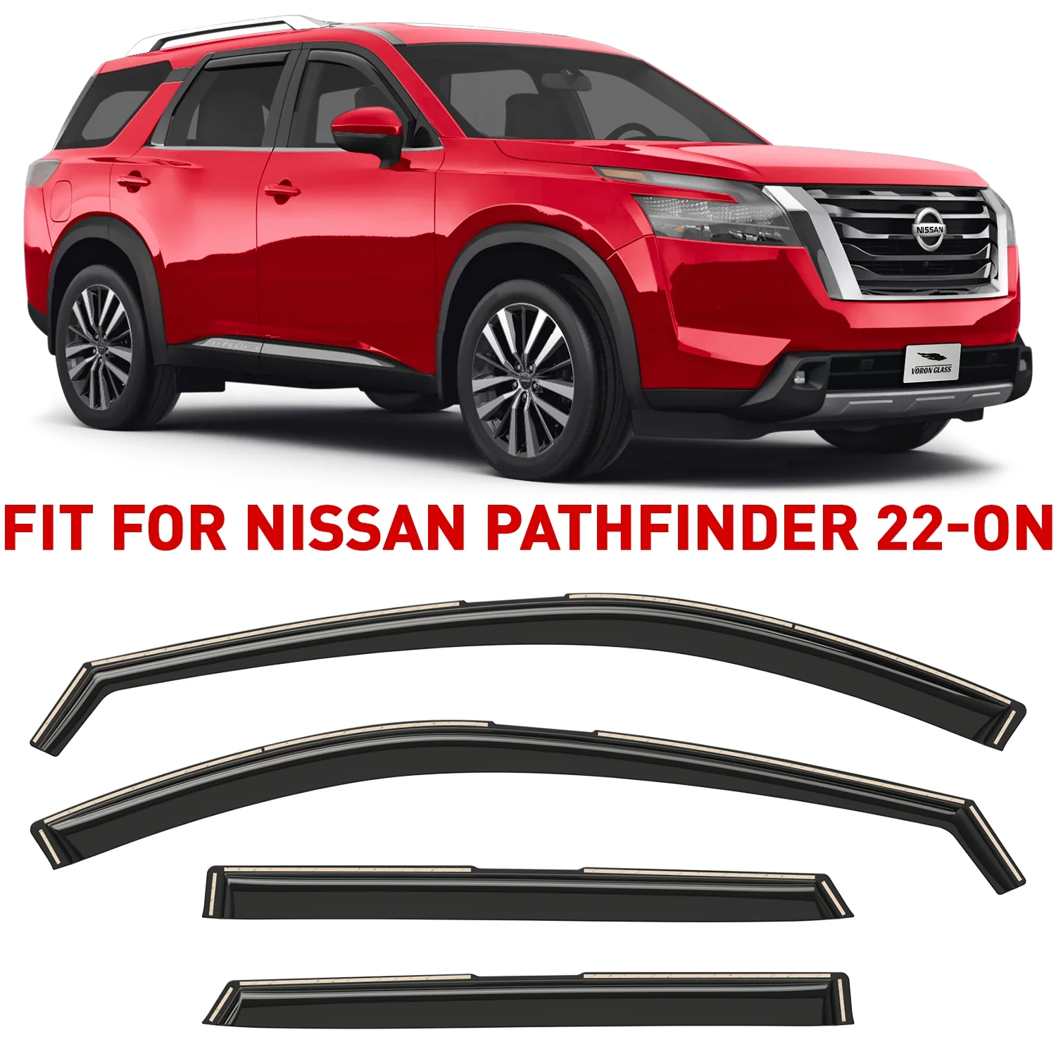 Voron Glass in-Channel Extra Durable Rain Guards for Nissan Pathfinder 2022-2024, Window Deflectors, Vent Window Visors, 4 Pieces - 200470