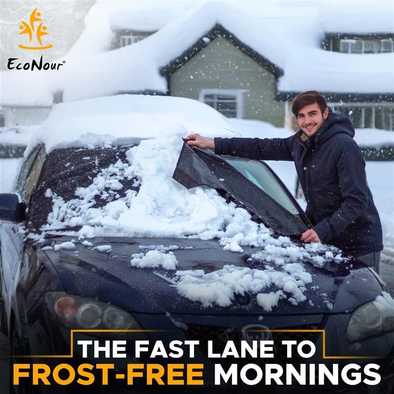 EcoNour Windshield Cover for Ice and Snow | Durable 600D Oxford Fabric | Waterproof Winter Car Cover with S-Hook for Pickup Truck, SUV & Mini Van | Essential Car Winter Accessories | X-Large (74