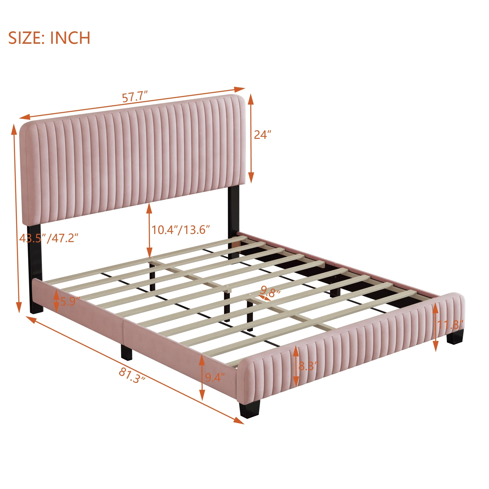 Churanty Full Size Upholstered Platform Bed,Velvet Platform Bed Frame with Headboard,Pink