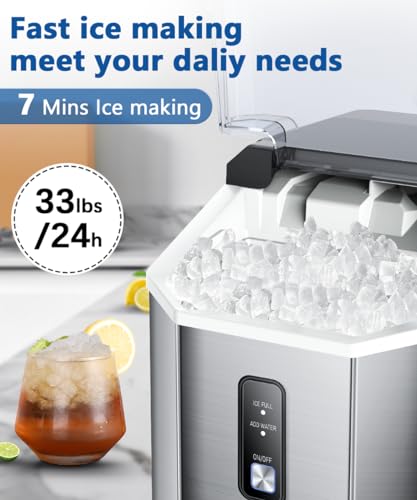 Joy Pebble Nugget Ice Maker, 10,000pcs/33lbs/Day, Portable Handheld Nugget Ice Maker Machine with Handle, Ice Makers Countertop Self-Cleaning, Ice Scoop and Basket