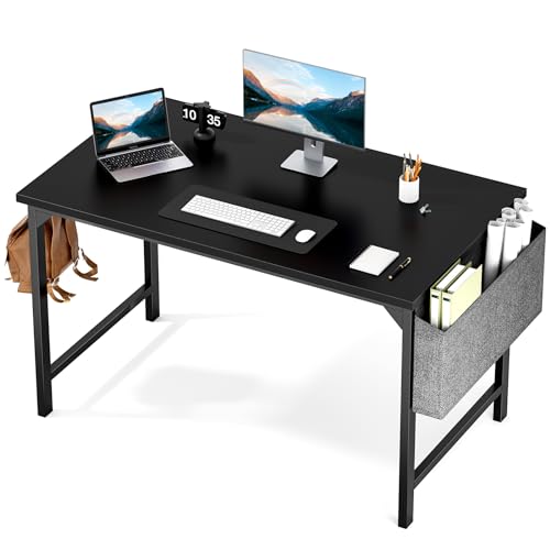 Sweetcrispy Small Computer Office Desk 32 Inch Kids Student Study Writing Work with Storage Bag & Headphone Hooks Modern Simple Home Bedroom PC Table