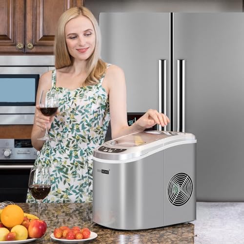VIVOHOME Electric Portable Compact Countertop Automatic Ice Cube Maker Machine with Hand Scoop and Self Cleaning Function 26lbs/Day Silver