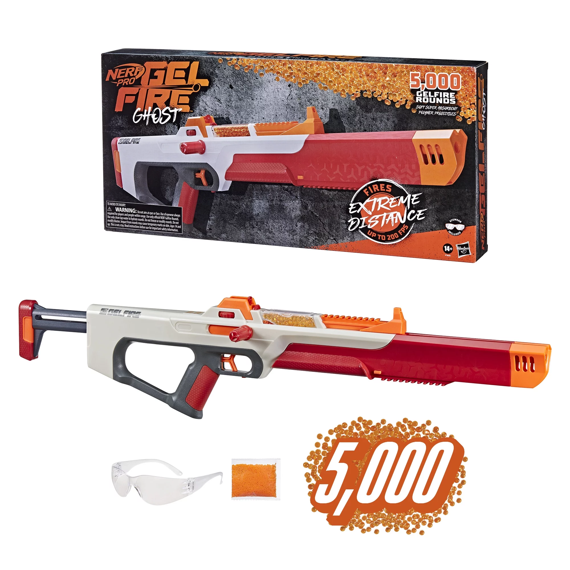 Nerf Pro Gelfire Ghost Toy Gel Blaster with 5000 Water Bead Rounds and Eyewear Ages 14 and Up