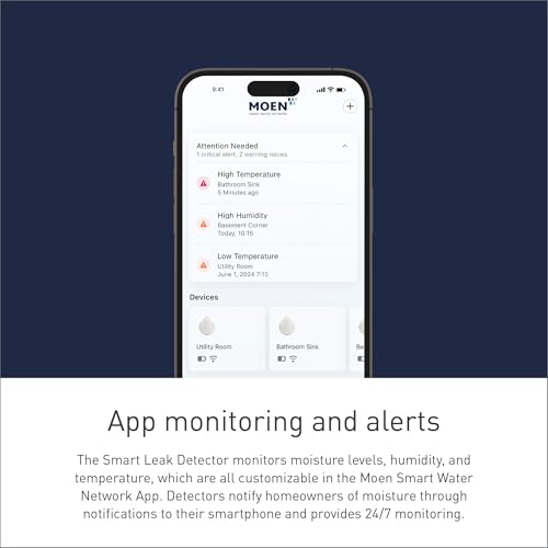 Moen White Flo Smart Water Leak Detector, Water Sensor Alarm for Home, 3-Pack, 920-005