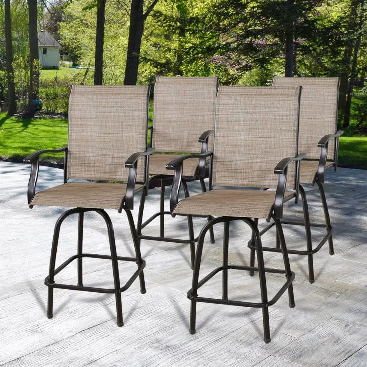 Ulax Furniture 4-Piece Outdoor Swivel Bar Stools, Sling Patio Seating Height Bar Chairs with High Back and Armrest