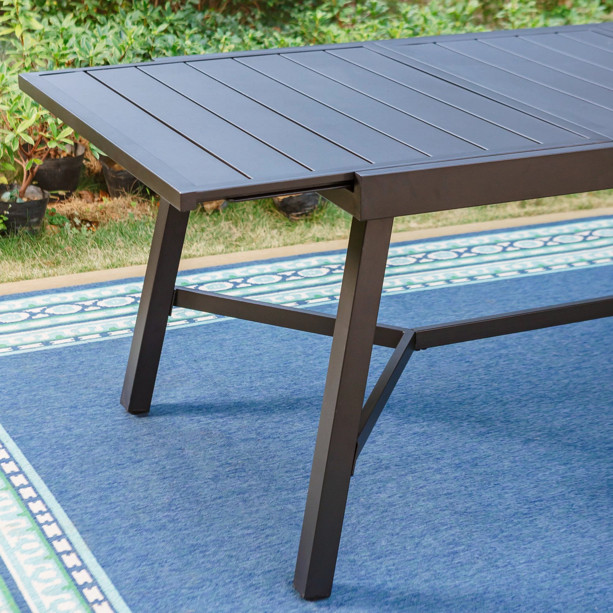 MF Studio Outdoor Expandable Dining Table, All Weather Metal Steel, Accommodate to 8 Person, Black