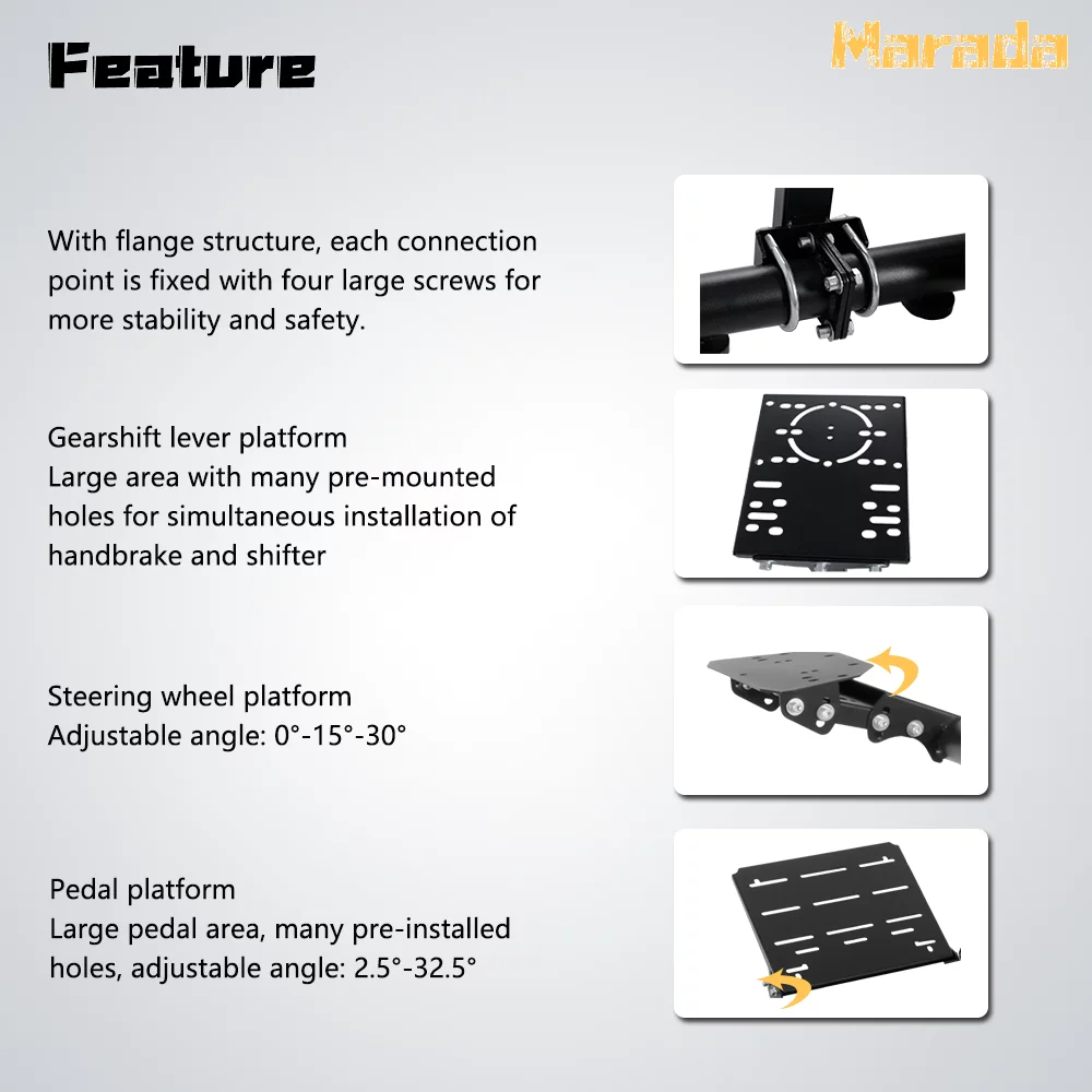 Marada Pro Racing Simulator Cockpit Stand Adjustable Fit for Logitech G25 G27 G29 G920