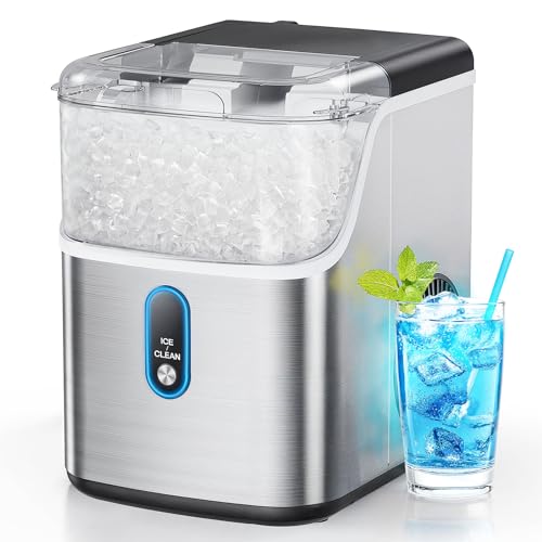 Nugget Ice Maker Countertop, HOMEZAY Pebble Ice Maker with Soft Chewable Pellet Ice, 33 lbs per Day, Compact Ice Machine with Self-Cleaning & LED Indicator for Home, Kitchen, Camping, RV, Office