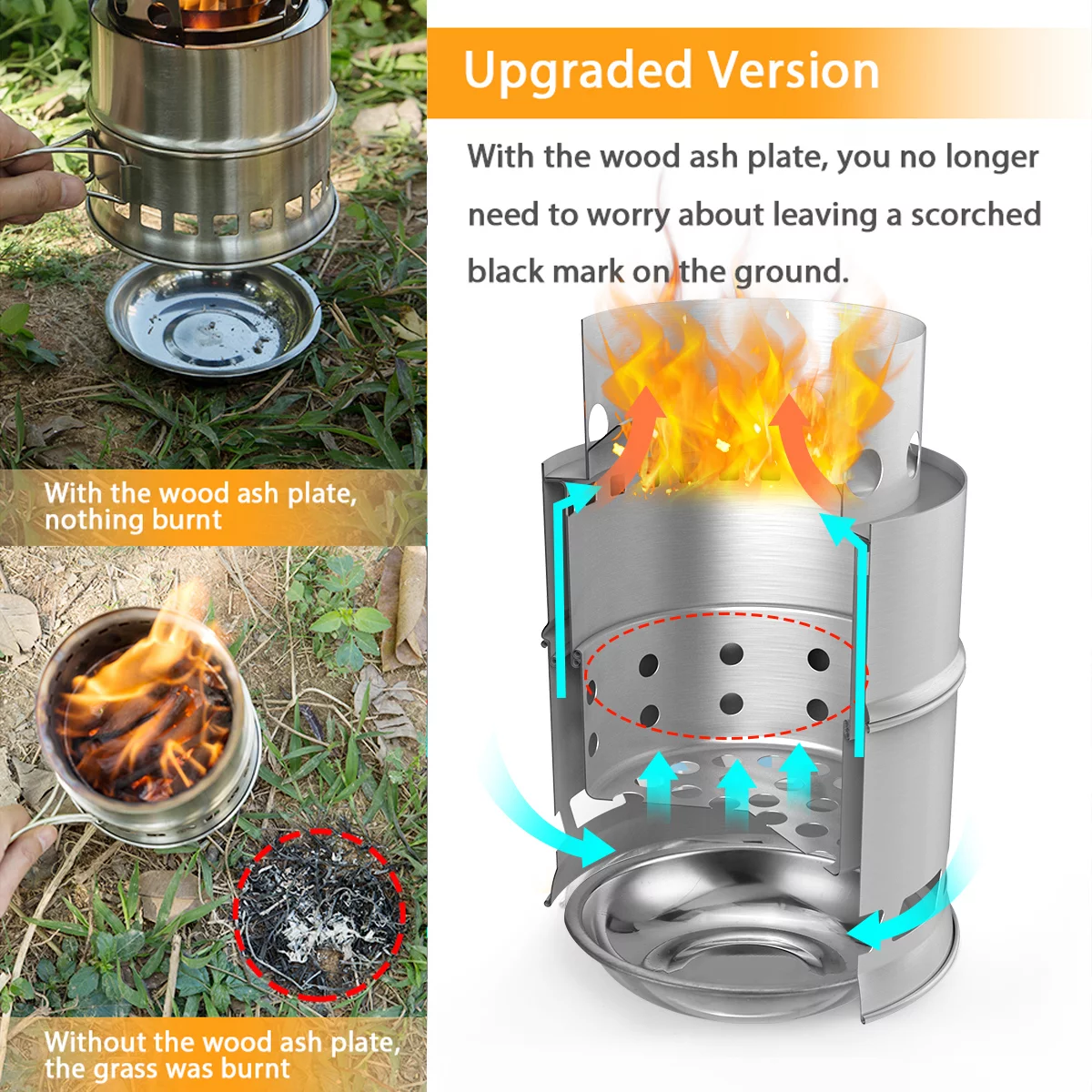 TOMSHOO furnace,Stove Stove With Portable Windproof Wood Stainless Steel Stove Steel Stove Stove With Wood Plate Handle Portable Stove Picnic Bbq Ash Plate Handle