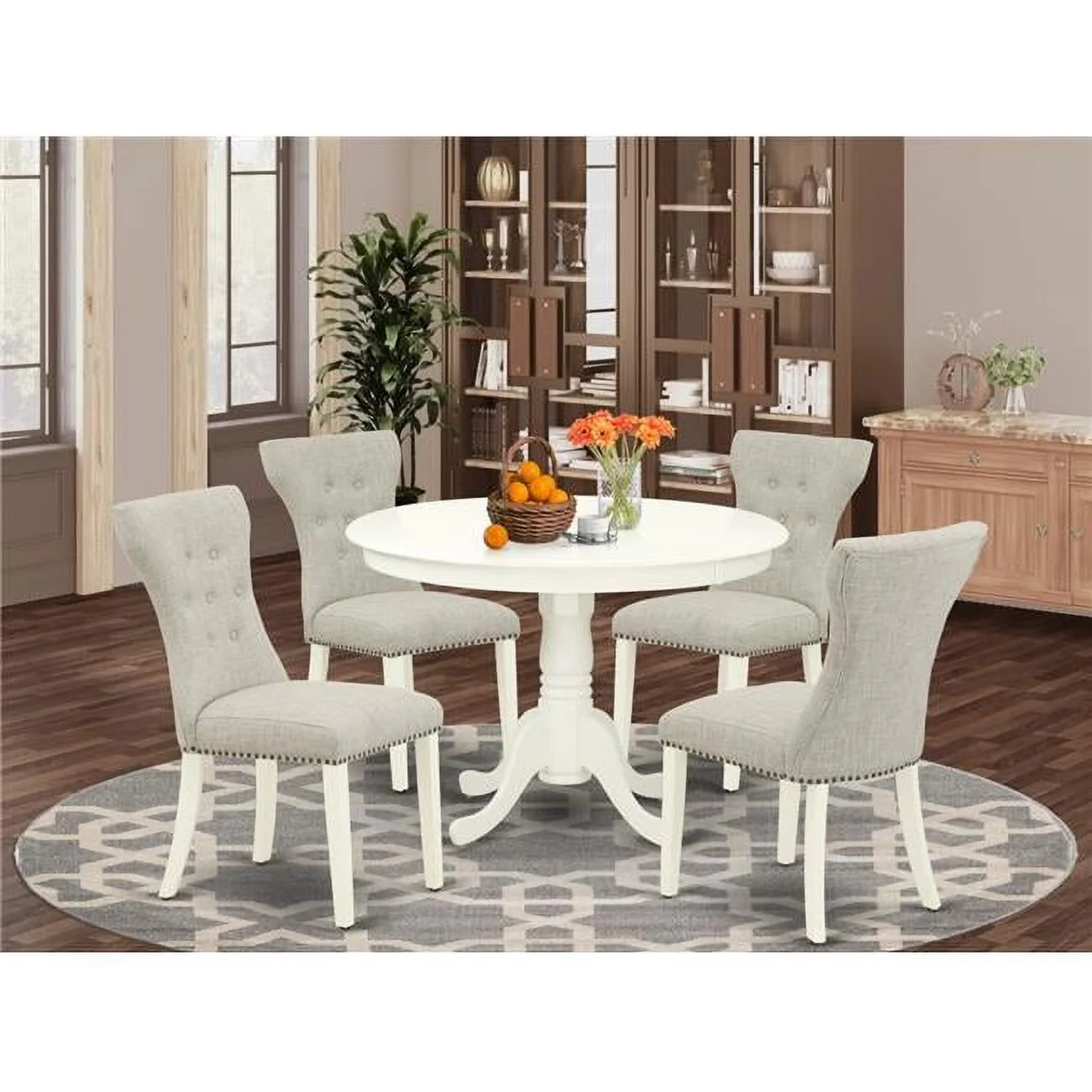East West Furniture  5 Piece Hartland Small Dining Table Set - Linen White & Doeskin