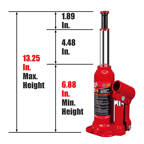 BIG RED T90213 Torin Hydraulic Welded Bottle Jack with Blow Mold Carrying Storage Case, 2 Ton (4,000 lb) Capacity, Red