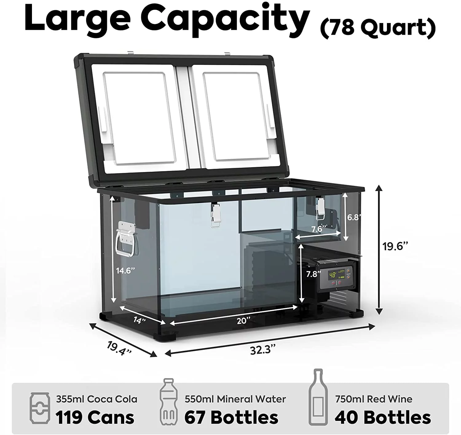 ICECO VL74 Single Zone 74 Liters Portable Refrigerator with SECOP Compressor, Chest Freezer, DC 12/24V, AC 110-240V, 0℉ to 50℉, Home & Car Use