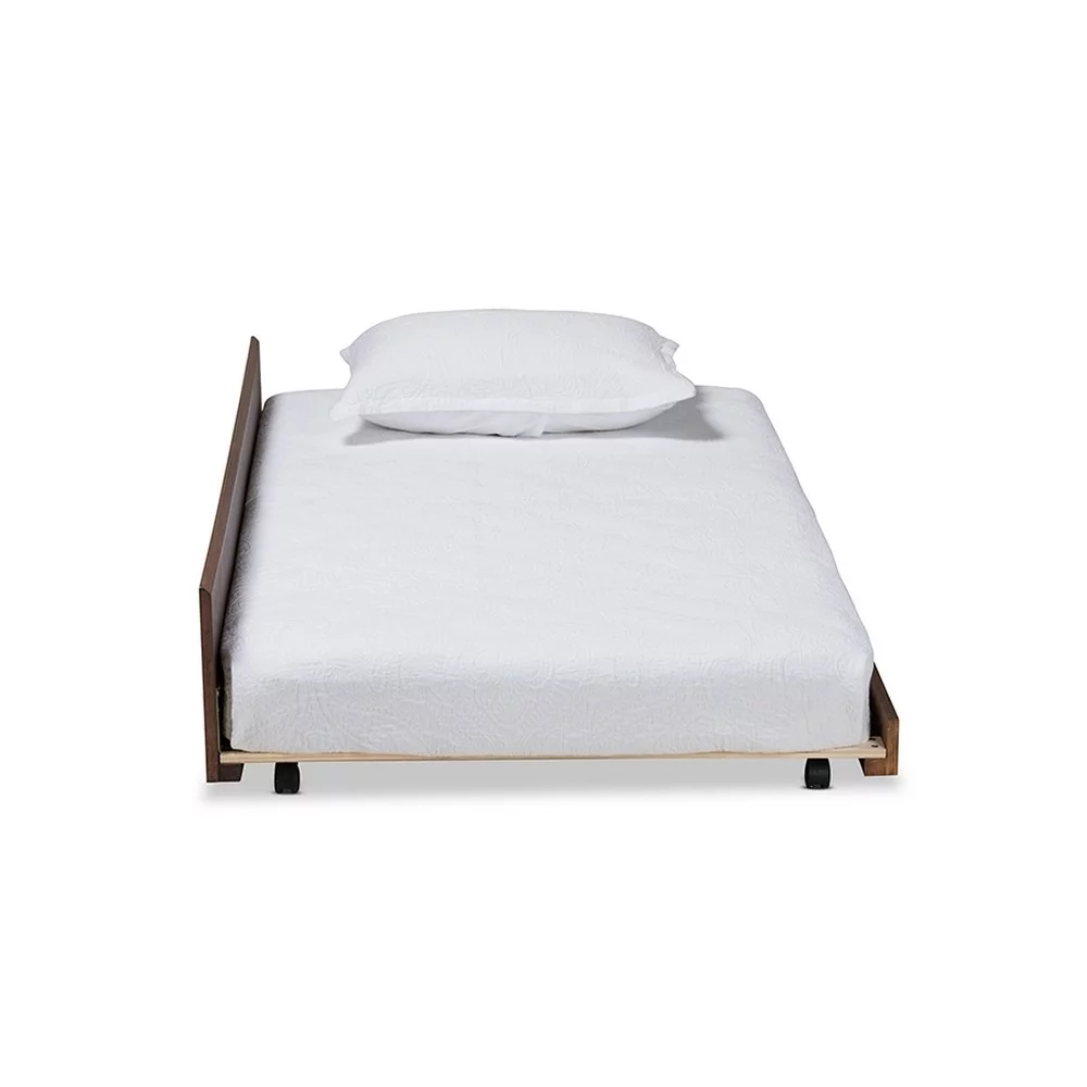 Midori Modern and Contemporary Transitional Walnut Brown Finished Wood Twin Size Trundle Bed