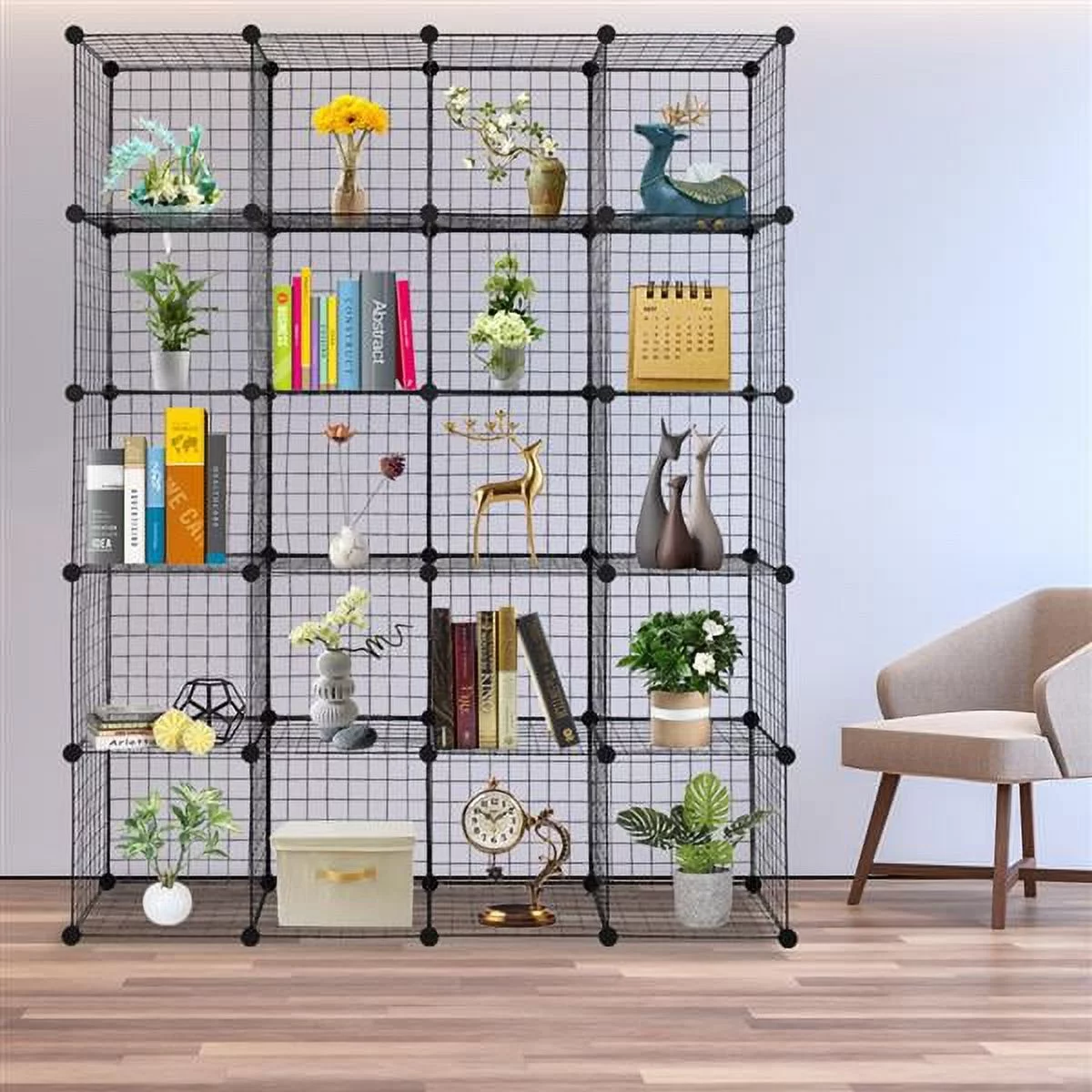 Cube Storage 20-Cube Metal Wire Cube Storage Cubes Shelves Cube Closet Organizer Stackable Storage Bins DIY Storage Grids Modular Wire Cubes Bookshelf Bookcase for Home Office