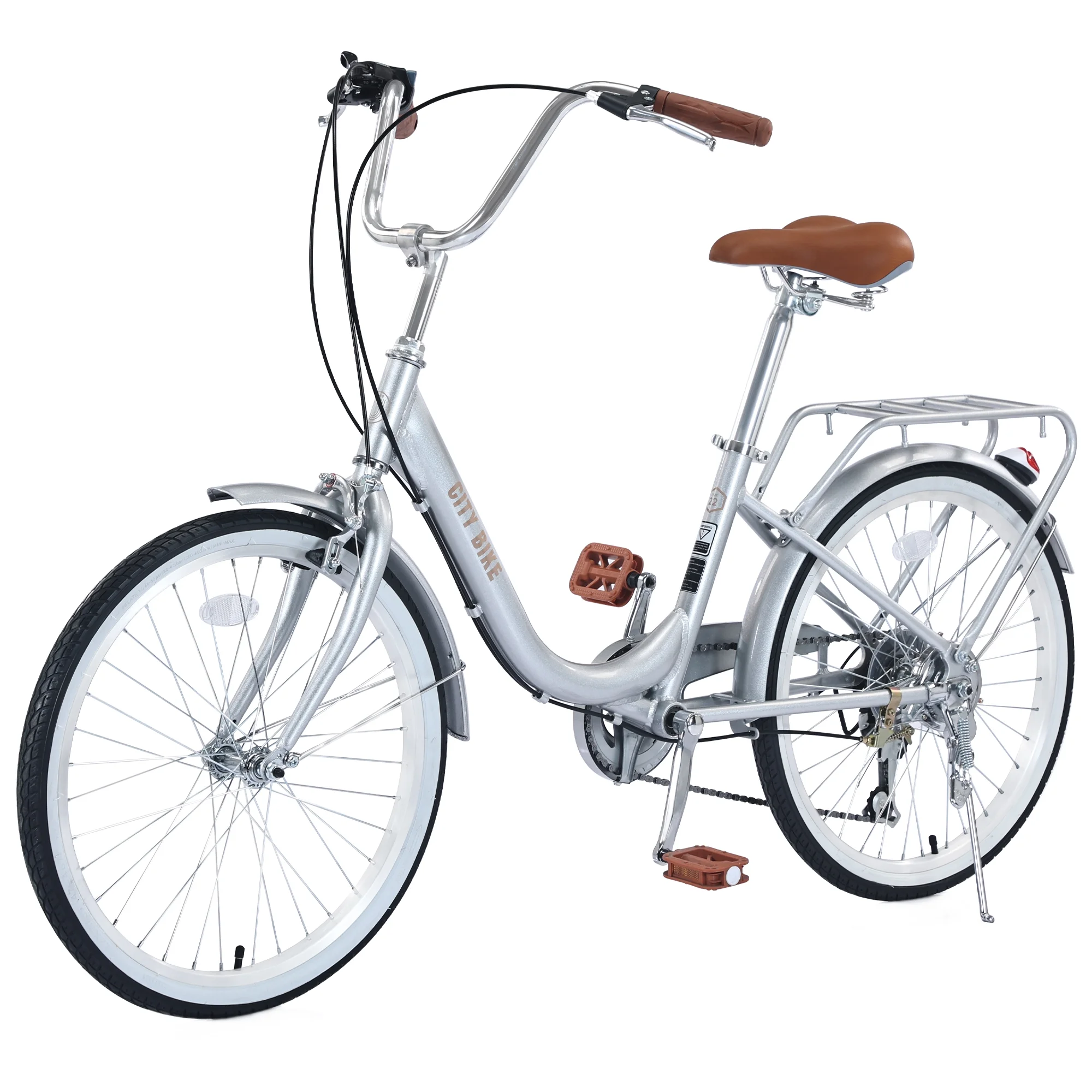 Meghna 22 Inch City Bike Aluminum Alloy Frame for Women Girl Urban Commuter 7 Speed Silver