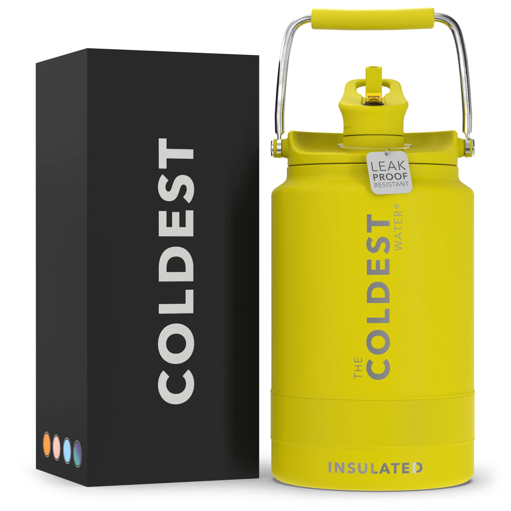 COLDEST Sports Water Bottle 128 oz/One Gallon (Straw Lid), Leak Proof, Vacuum Insulated Stainless Steel, Hot Cold, Double Walled, Thermo Mug (128 oz, Solar Yellow)