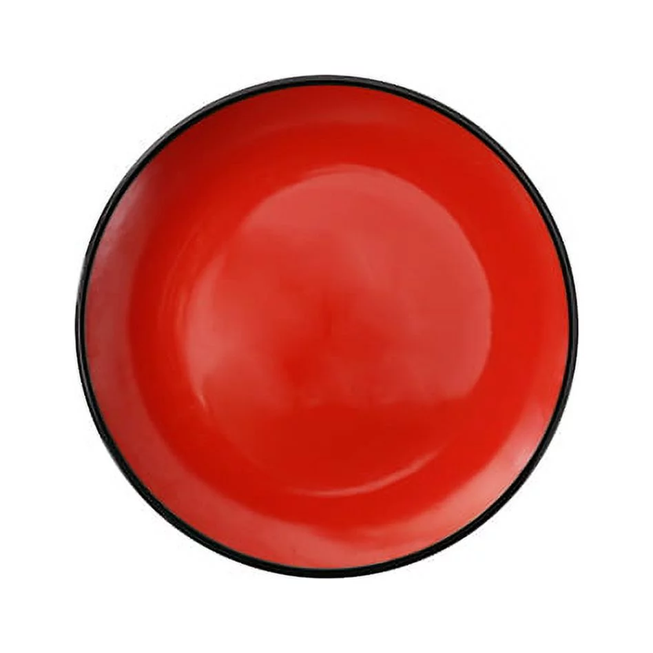 TP 12-Piece Dinnerware Set, Melamine Dishes Set with Bowls and Plates, Dinner Service for 4, Dishwasher Safe, Red & Black