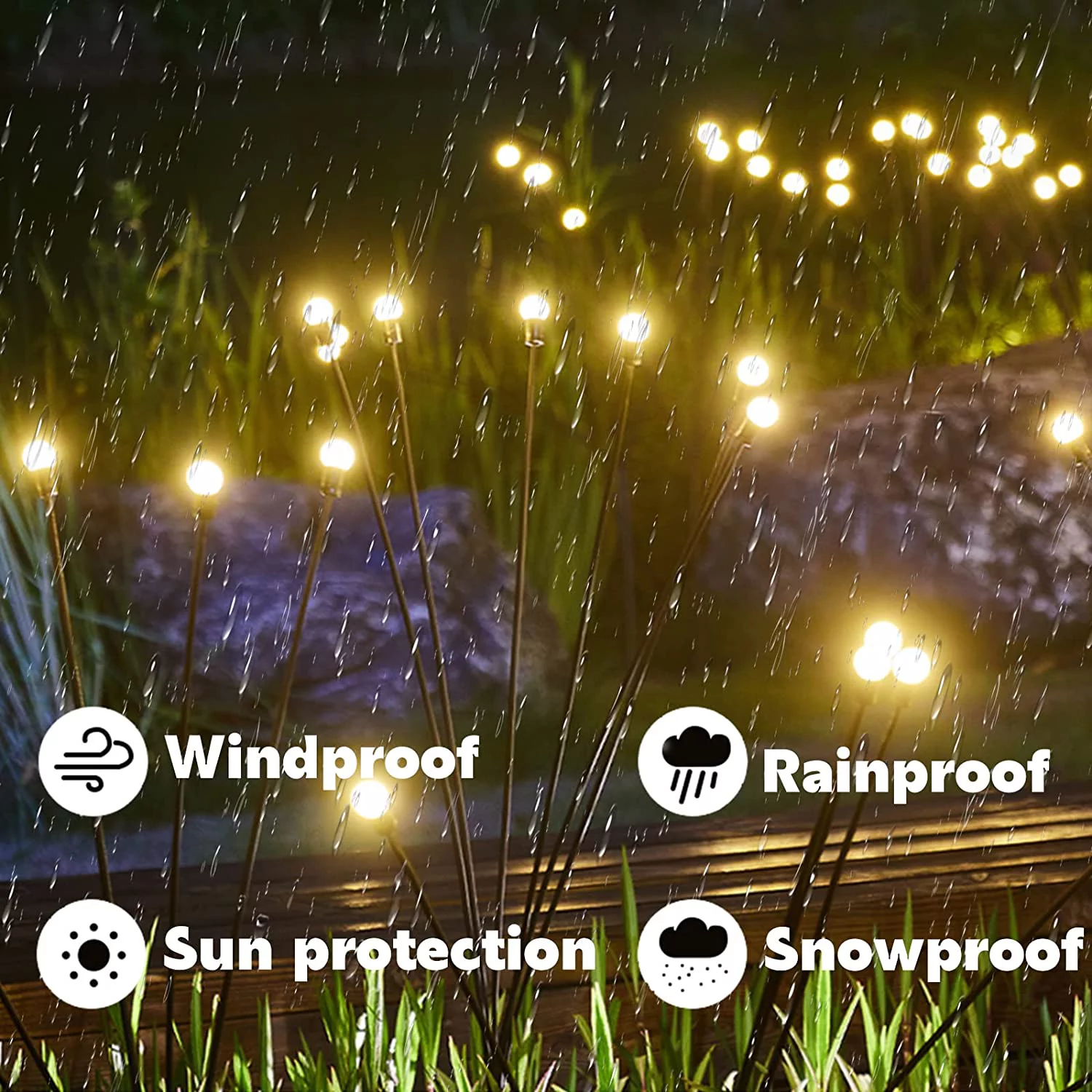 Solar Garden Lights, 4 Pack Upgrade headlight beads 8 LED Outdoor Solar Lights, Solar Powered Firefly Lights Waterproof Decorative, Yard Patio Pathway Lawn Decoration