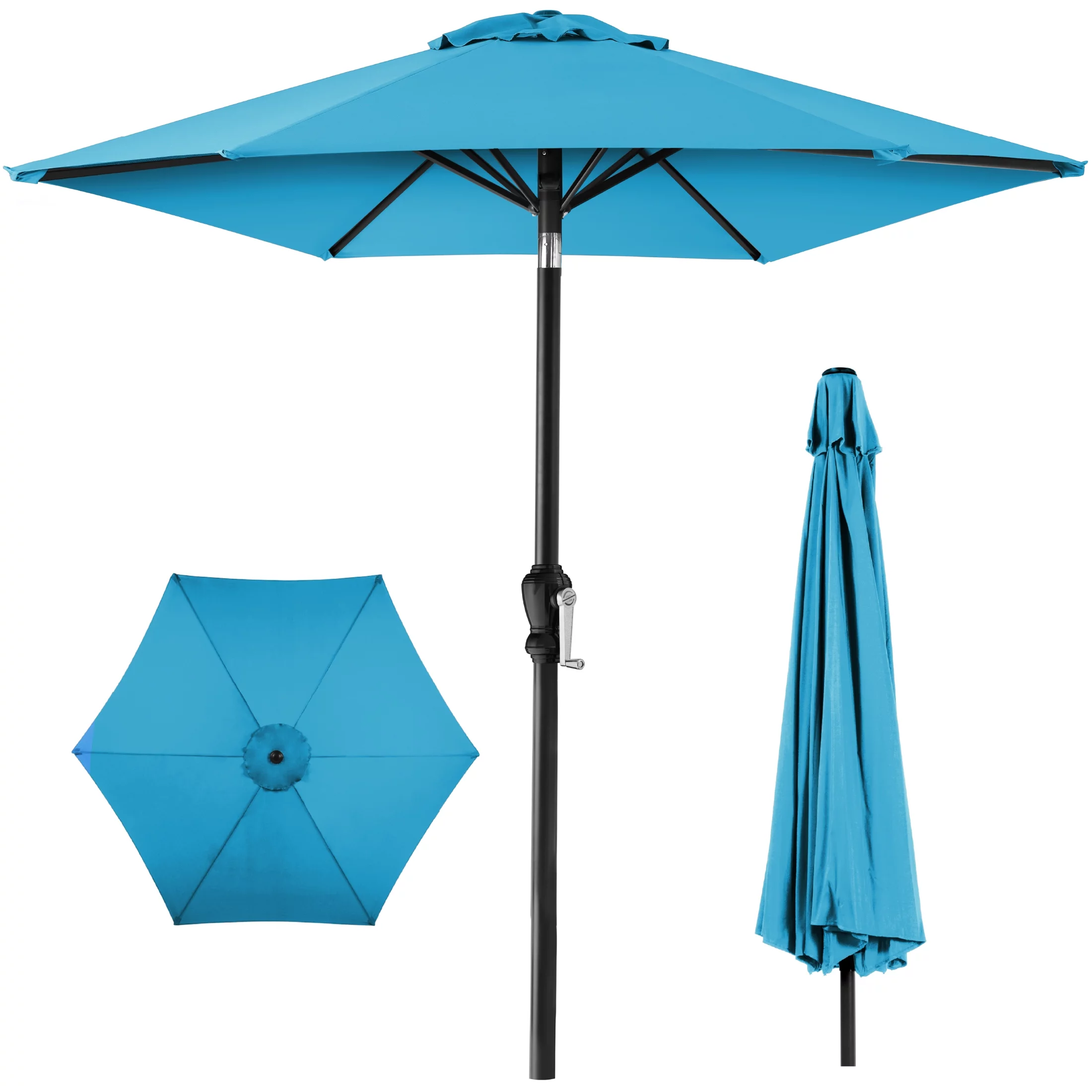Best Choice Products 10ft Outdoor Steel Market Patio Umbrella w/ Crank, Tilt Push Button, 6 Ribs -  Sky Blue