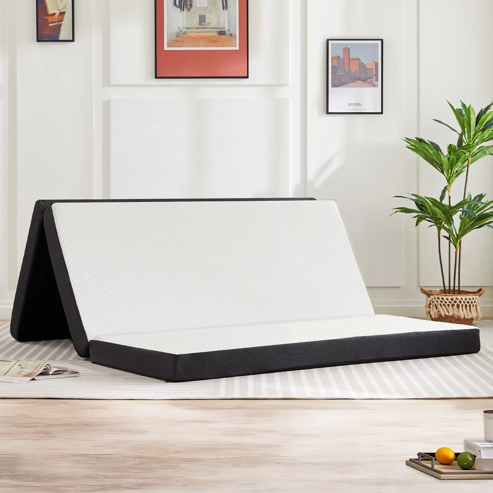Smiaoer 4 inches Tri-Fold Memory Foam Mattress with Cover,Full Size Mattress Topper
