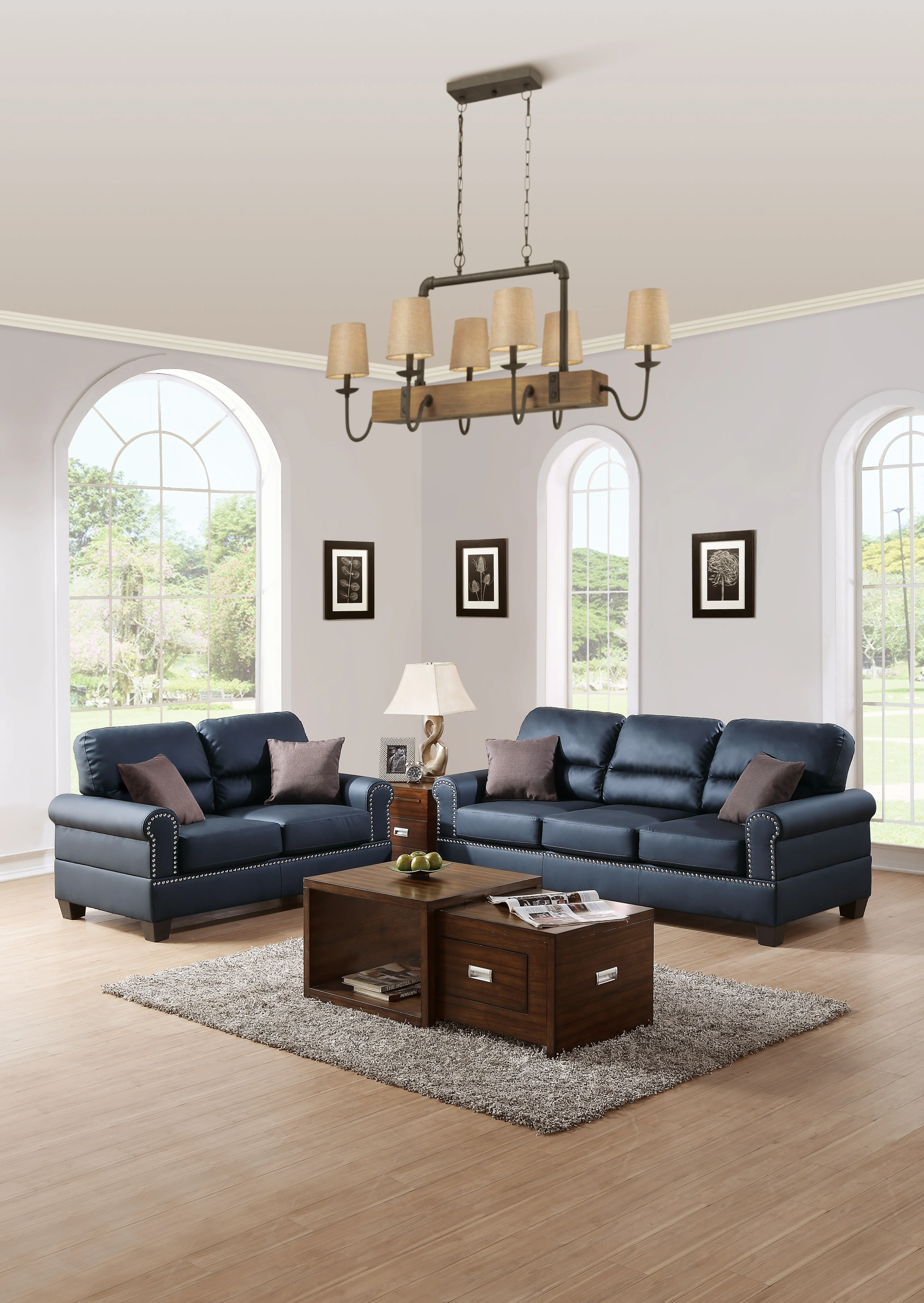 Modern 2pc Black Bonded Leather Sofa Set - Elevate Living Space