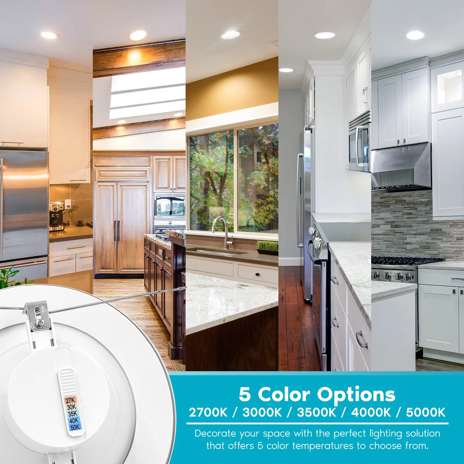 Luxrite 5/6 inch LED Recessed Retrofit Downlight, 14W=90W, 5 Color Selectable, Dimmable, 1100 Lumens, Wet Rated, Baffle Trim 4-Pack