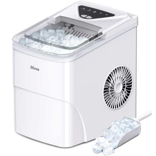 Silonn Ice Maker Countertop, 9 Cubes Ready in 6 Mins, 26lbs in 24Hrs, Self-Cleaning Ice Machine with Ice Scoop and Basket, 2 Sizes of Bullet Ice for Home Kitchen Office Bar Party