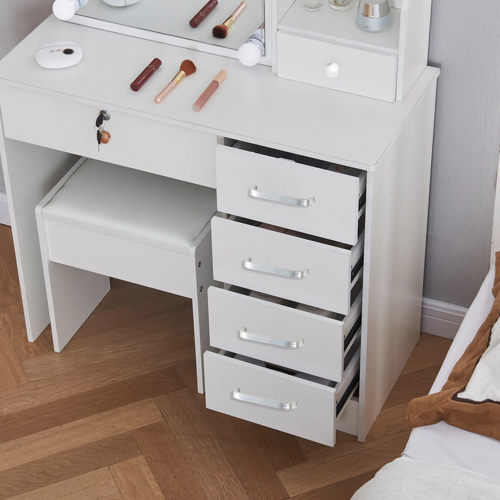 Jarbalai Makeup Vanity for Bedroom Makeup Table with Mirror and Lights, White