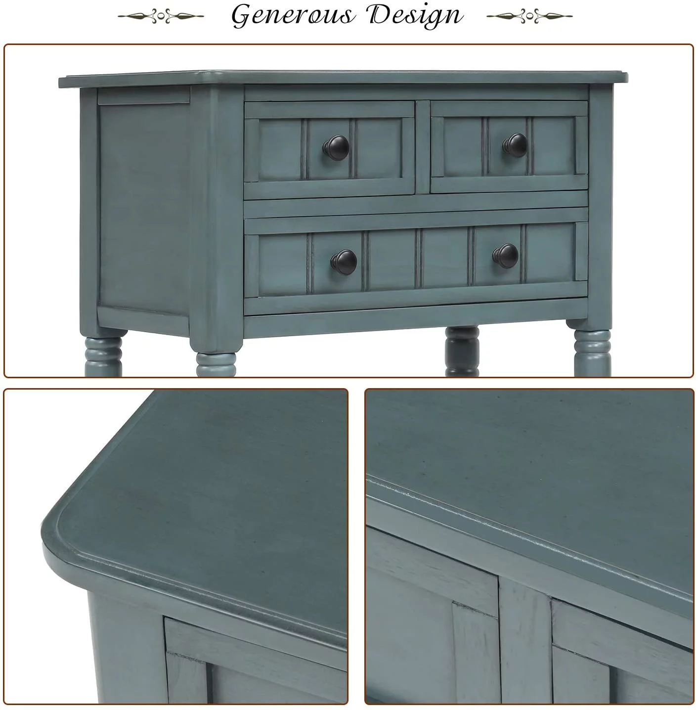 Narrow Console Table Entryway Table Slim Sofa Table with Three Storage Drawers and Bottom Shelf Wood Side Table for Living Room