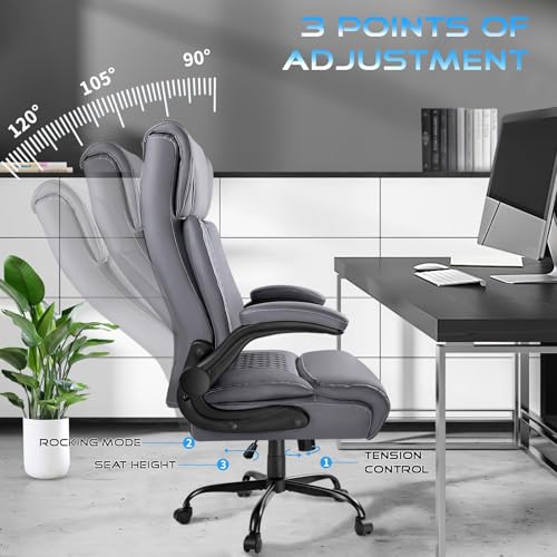 VITESSE Executive Office Chair,Heavy Duty Chair with Flip up Armrest,Ergonomic High Back Computer Gaming Chairs Home Office 400lbs, Big and Tall Office Chair with Lumbar Support（Black）