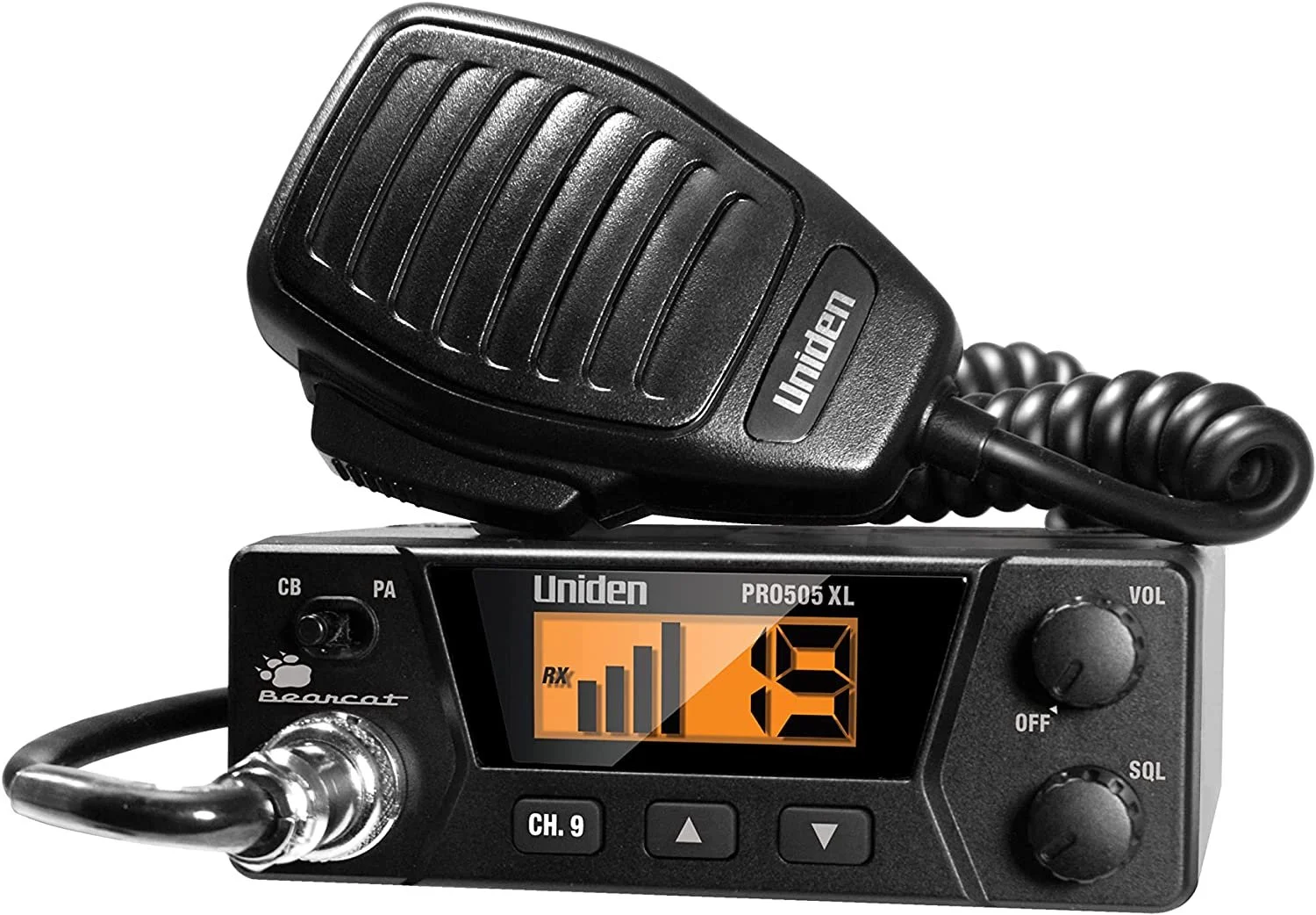 Uniden PRO505XL 40-Channel CB Radio. Pro-Series, Compact Design. Public Address PA Function. Instant Emergency Channel 9, External Speaker Jack, Large Easy to Read Display. - Black