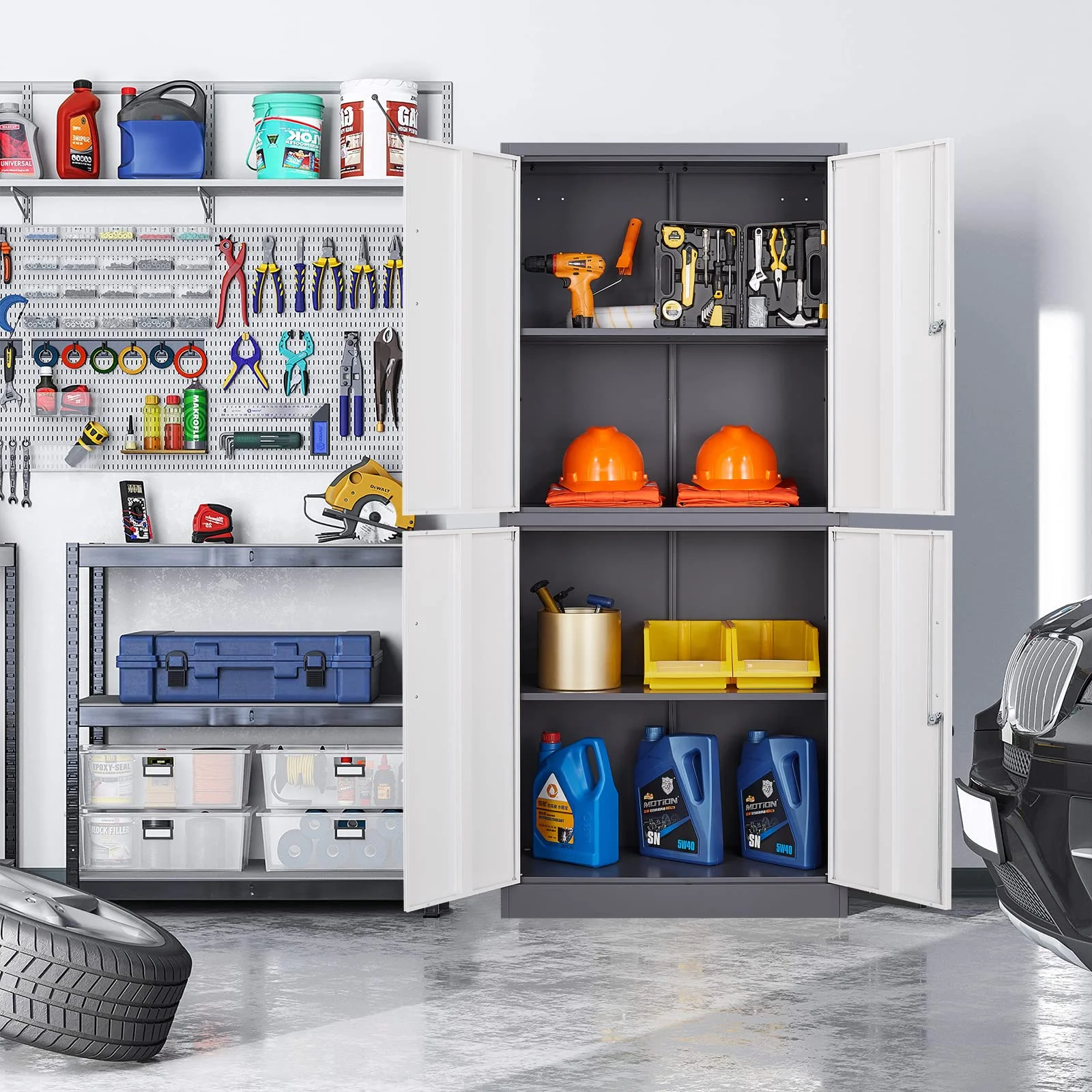 Fesbos Metal Storage Locking Cabinet with 4 Doors and 2 Adjustable Shelves,71