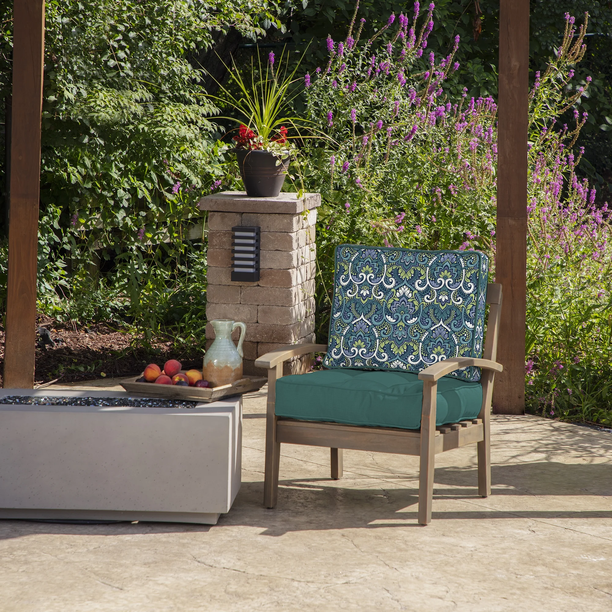 Arden Selections Reversible PolyFill Outdoor Deep Seating Cushion Set 24 x 24, Sapphire Aurora Blue Damask