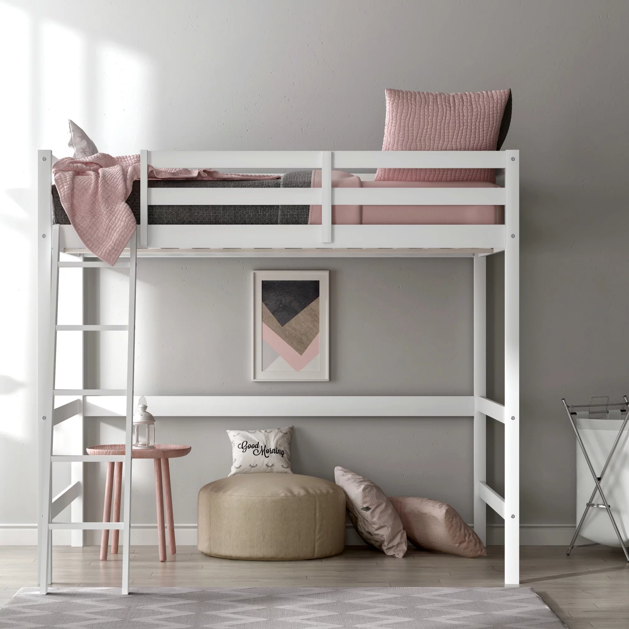 Hillsdale Campbell Wood Full Loft Bunk Bed with Ladder, up to 350 lbs Capacity, White