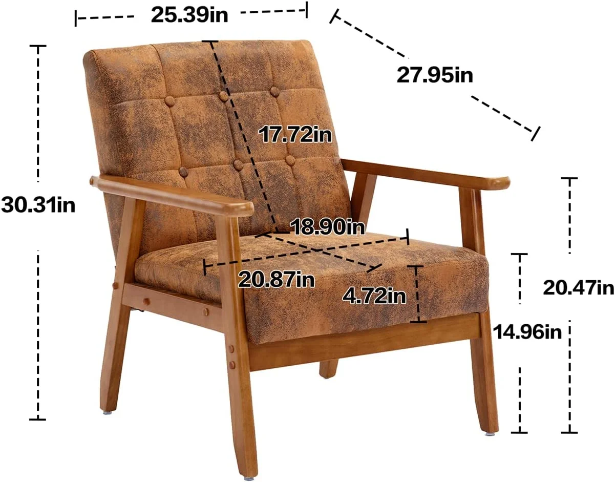 LuxyHome Living Room Chairs Set of 2 with Side Table,Mid Century Modern Accent Chair with Arms,Tech Fabric Club Chairs for Living Room,Bedroom,Office,Waiting Room (Coffee Set)