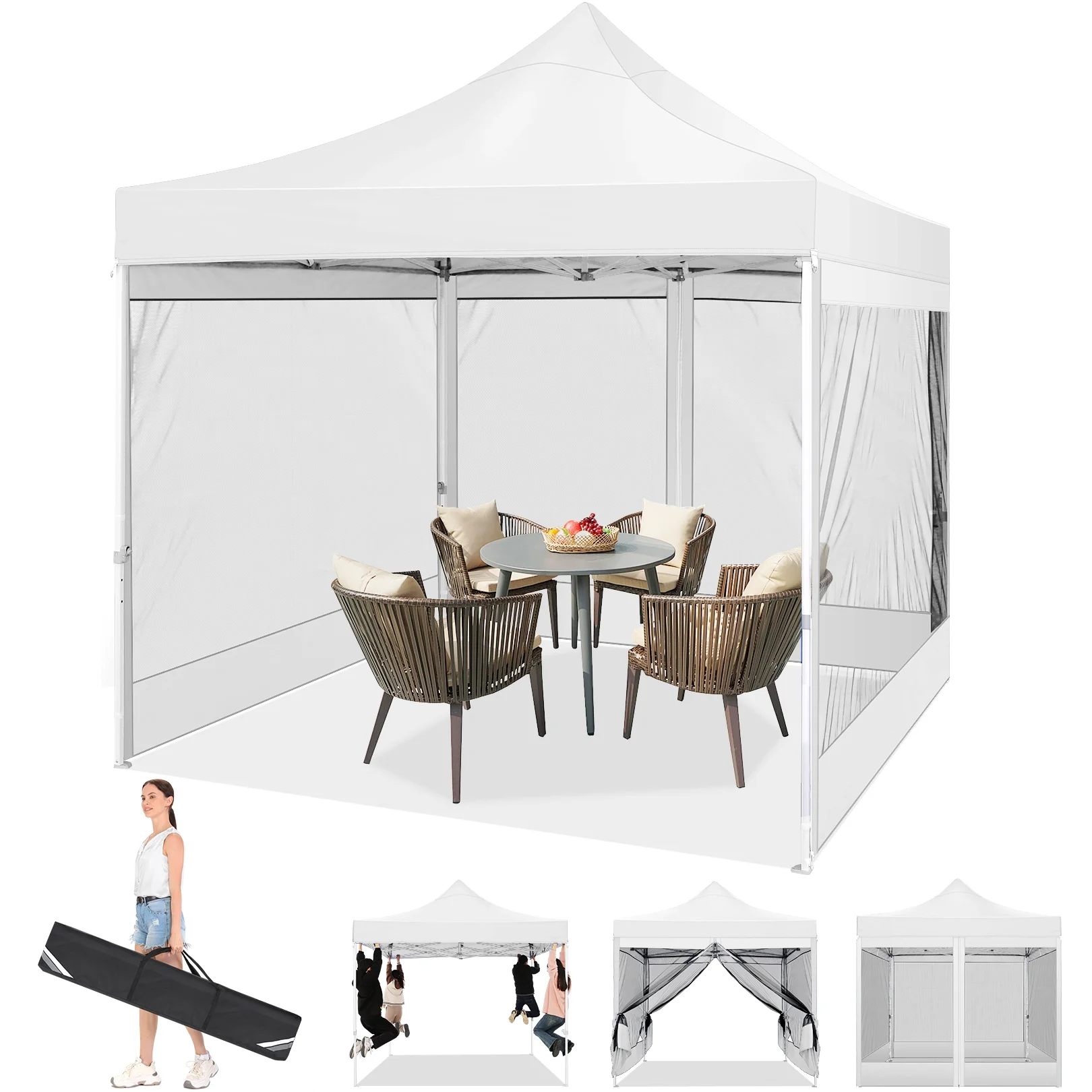 SANOPY 10' x 10' Pop up Canopy with 4 Removable Sidewalls, Heavy Duty Canopy with Upgraded Hexagonal Bracket, Instant Commercial Tent for Party, Portable Gazebo with Sangbags, Roller Bag, White