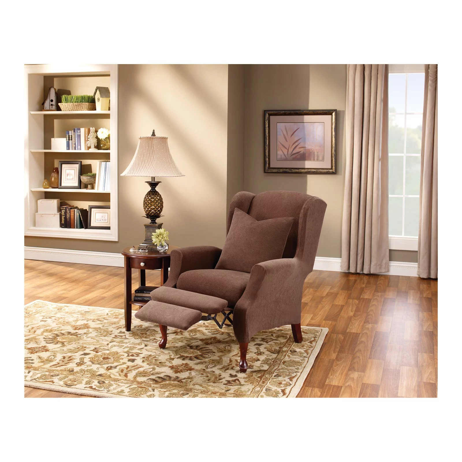 SureFit Stretch Pique Wing Recliner Cover, Two-Piece Wing Recliner Chair Covers, Taupe