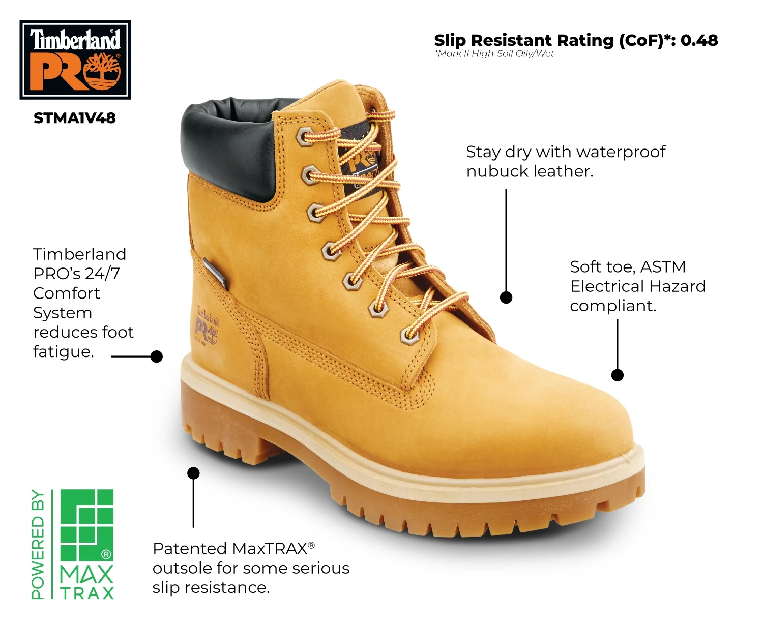 Timberland PRO  6IN Direct Attach Men's, Wheat, Soft Toe, MaxTRAX Slip Resistant, WP Boot (9.5 M)