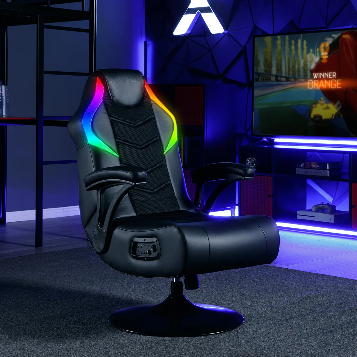 X Rocker Nemesis RGB Audio Pedestal Gaming Chair, Black Mesh, 31.89 x 26.97 x 40.94