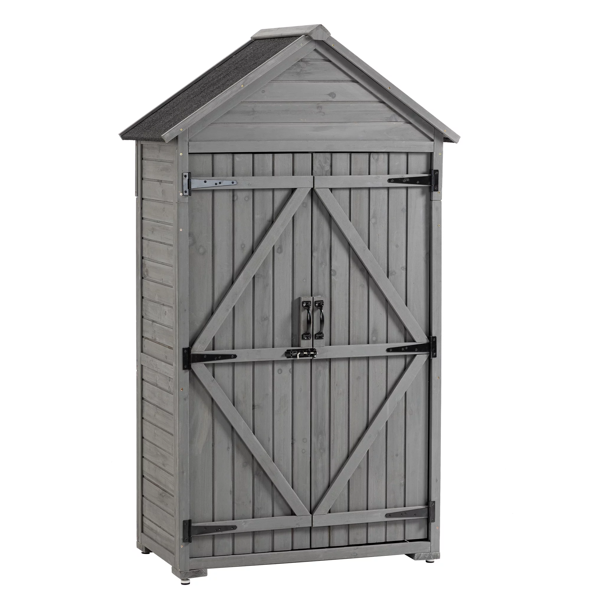 Outdoor Storage Cabinet, Garden Wood Tool Shed, Outside Wooden Shed Closet with Shelves and Latch for Yard 39.56