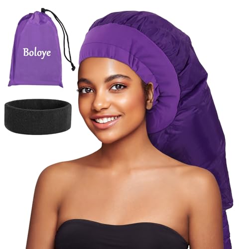 Hair Dryer Bonnet, Large Bonnet Hooded Hair Dryer Attachment for Speeds Up Drying Time & Deep Conditioning, Fits All Head Sizes & All Hair Styling, for Women Long Curly Braid Hair (Black, Large)
