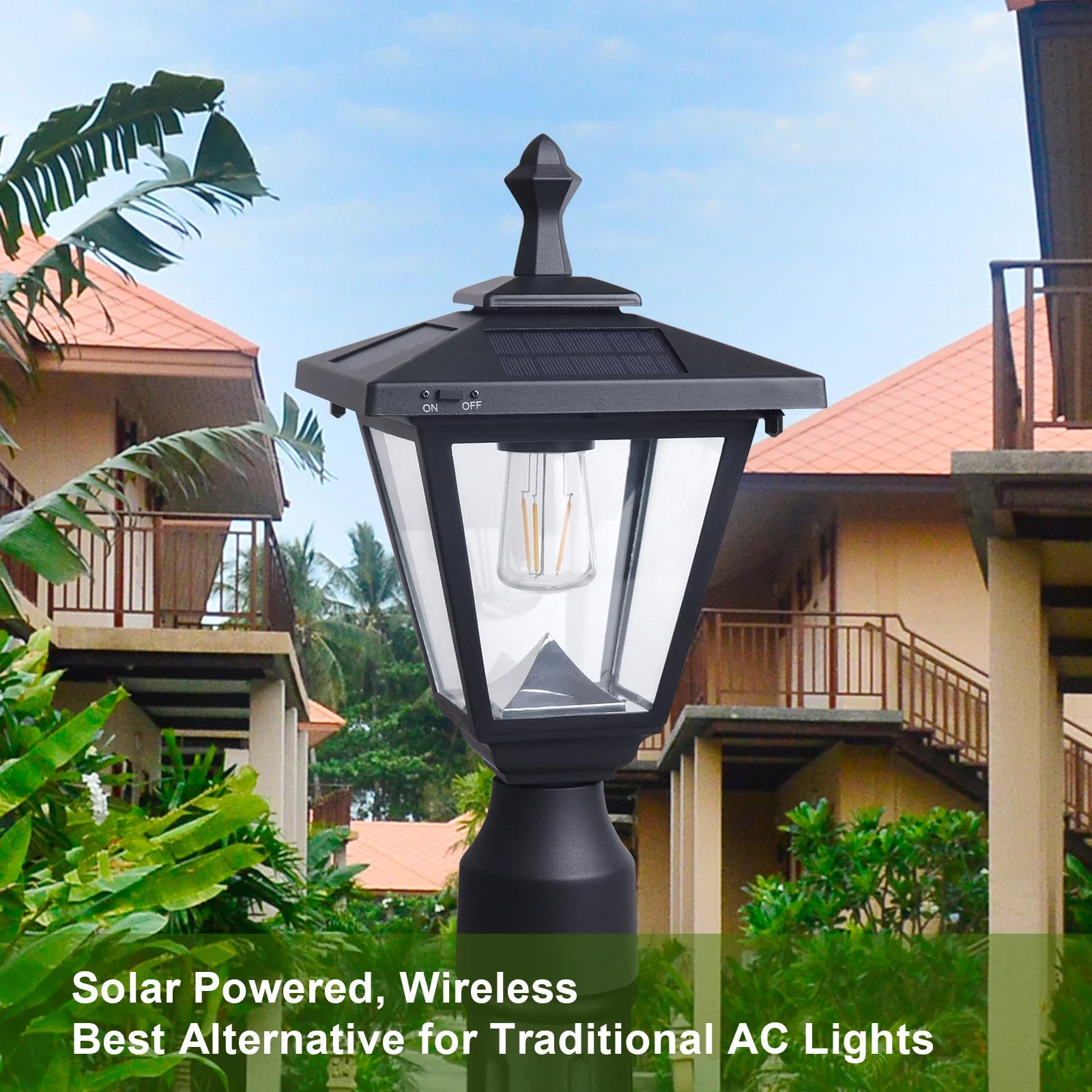 KMC KMC LIGHTING  ST4330Q-A Solar Powered Lamp Post Light Outdoor LED Aluminum 100 Lumens Post Mounted