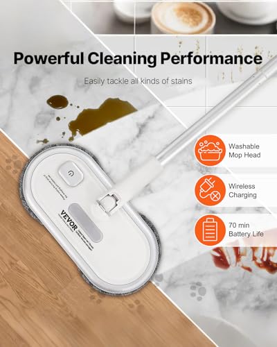 VEVOR Cordless Electric Mop, Up to 70 mins Powerful Battery, Electric Spin Mop with Dual Spinning Heads, 4 Microfiber Pads & 2 Floor Scrubber Pads, for Hardwood/Bathroom/Tile Floor Cleaning