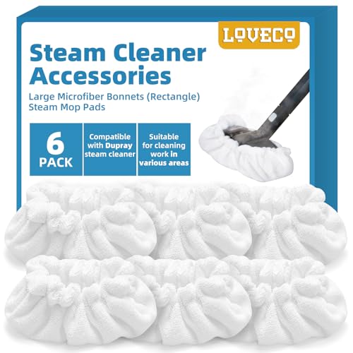 LOVECO 6 Pack Large Bonnets (Rectangle) Steam Mop Pads Compatible with Dupray Steam Cleaner etc, Reusable Washable Universal Steam Cleaner Accessories for Multi-Surface